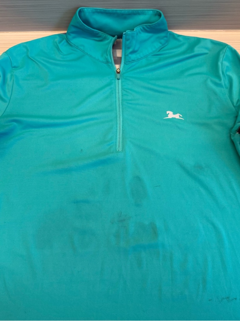 Light Teal Quarter-Zip Equestrian Riding Top with long sleeves